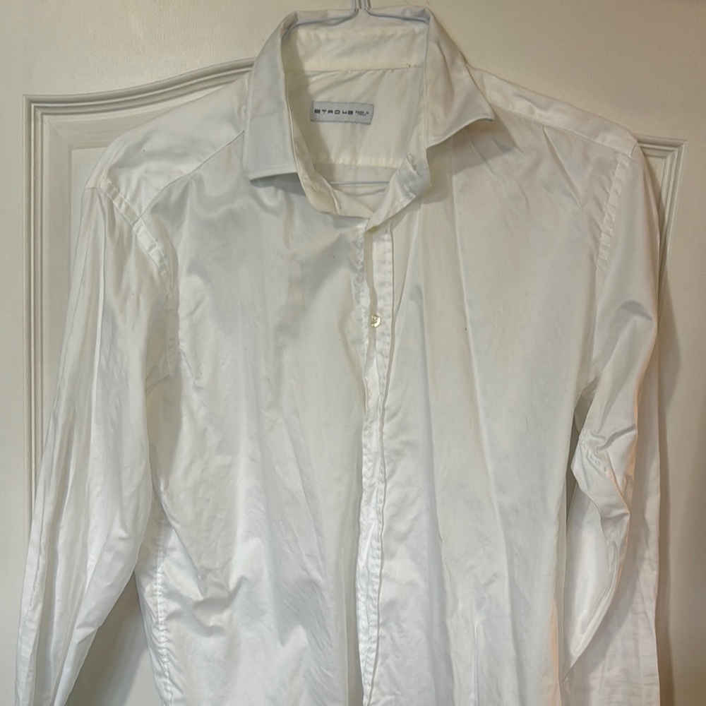 Etro White Dress Shirt with fish collar and cuffs